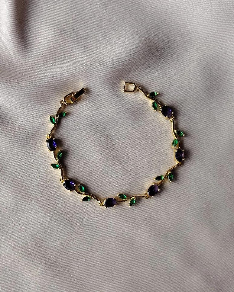 Obsidian and Emerald Leaf Bracelet
