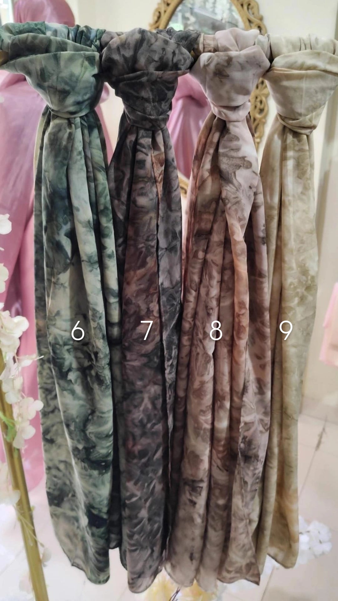 Tie and dye chiffon hijabs