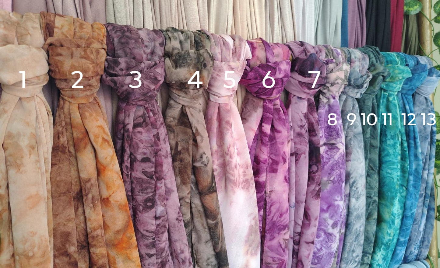 Tie and dye chiffon hijabs