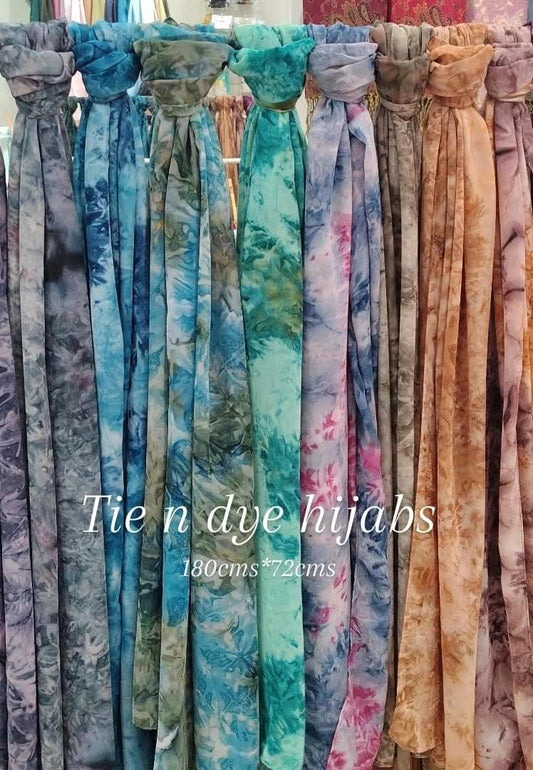 Tie and dye chiffon hijabs