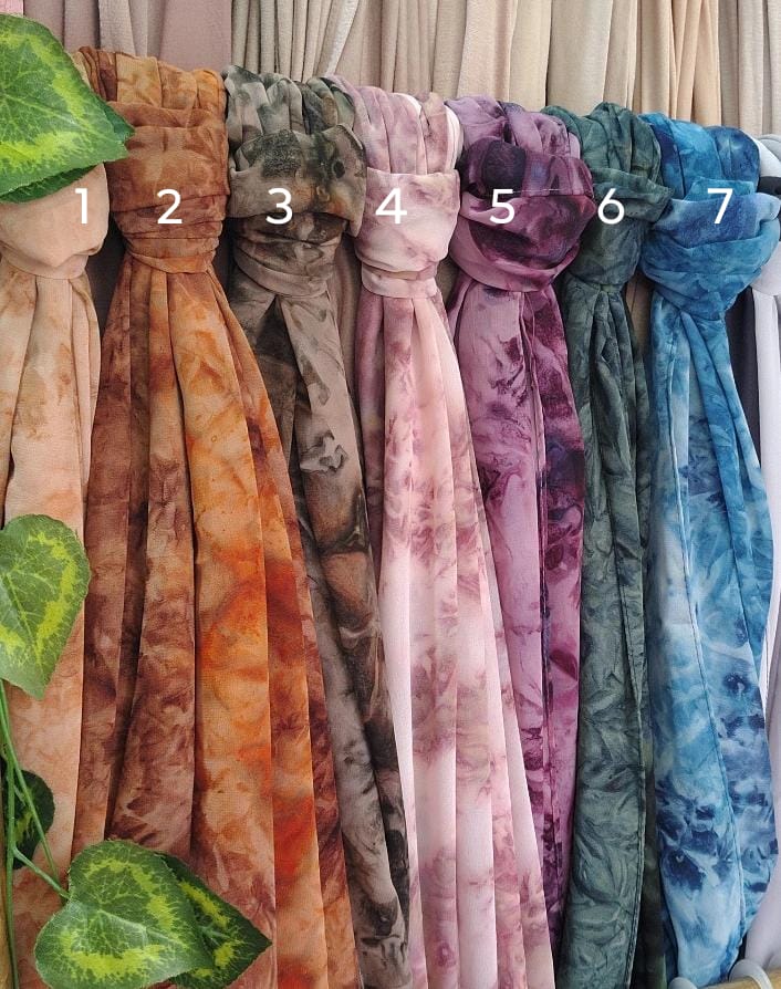 Tie and dye chiffon hijabs