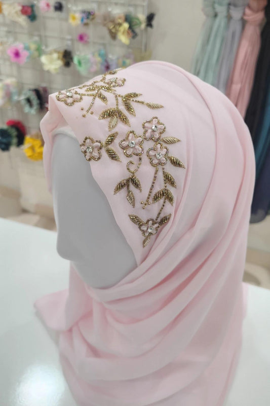 Blush Embroidered Hijab