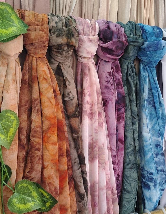 Tie and dye chiffon hijabs
